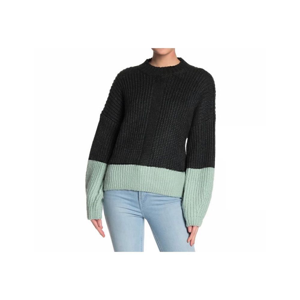 Elodie Sweater Color Block Mock Neck Hunter Mint Green Dolman Sleeves Small - Picture 3 of 11